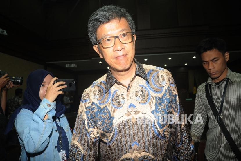 Direktur Utama PT Quadra Solution Anang Sugiana Sudihardjo  usai  menjalani sidang  perdana dengan agenda pembacaan dakwaan  di Pengadilan Tindak Pidana Korupsi, Jakarta, Rabu (28/3).