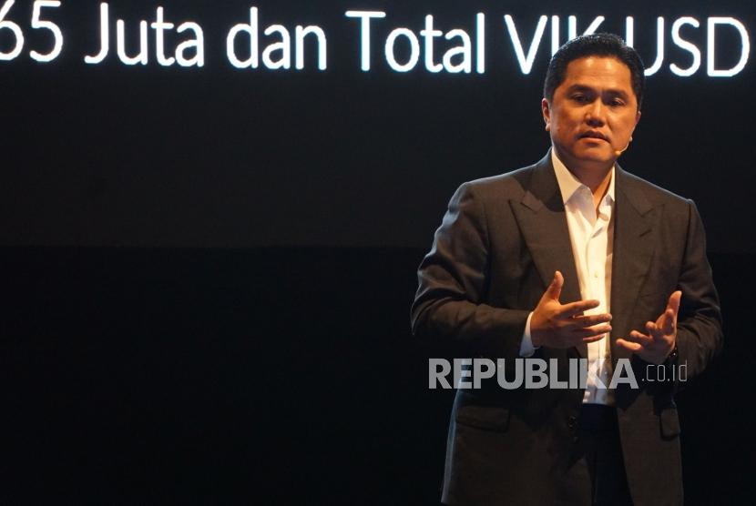 Ketua Inasgoc Erick Thohir menyampaikan paparan dalam acara laporan akhir tahun panitia pelaksanan ASIAN Games 2018 di Jakarta, Senin (11/12) malam.