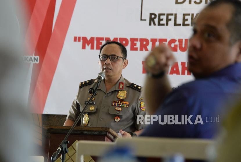 Kepala Satgas Nusantara Polri Irjen Pol Gatot Eddy Pramono menberikan sambutan dalam diskusi refleksi akhir tahun di Jakarta, Ahad (30/12).