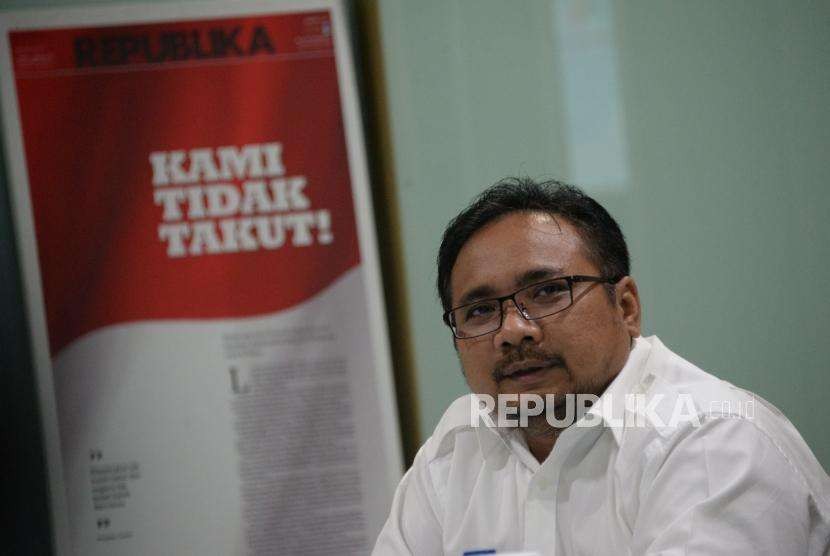 Ketua Umum Gerakan Pemuda (GP) Ansor Yaqut Cholil Qoumas ketika mengunjungi Kantor Republika, Jakarta, Jumat (7/9).