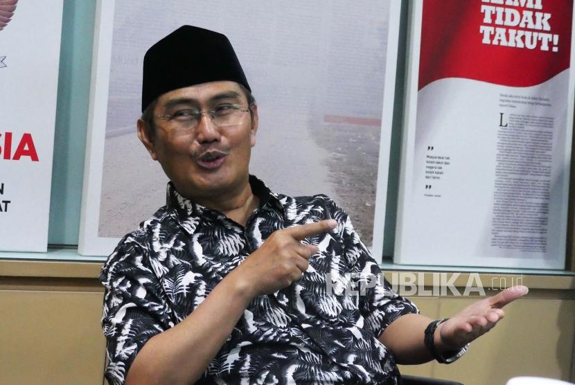 Ketua Umum Ikatan Cendekiawan Muslim Indonesia (ICMI) Jimly Assidiqie di kantor Republika Jakarta, Kamis (11/4). 