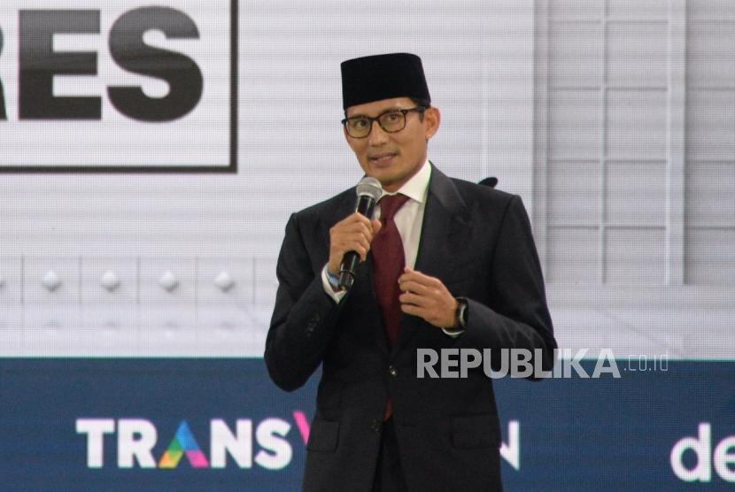 Debat Cawapres. Cawapres No 02 Sandiaga Uno saat mengikuti debat Cawapres Pilpres 2019 di Jakarta, Ahad (17/3).