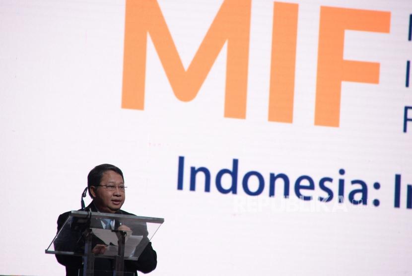 Wakil Direktur Utama Bank Mandiri Sulaiman A. Arianto memberikan sambutan pada acara Mandiri Investment Forum (MIF) 2019 di Jakarta, Rabu (30/01).