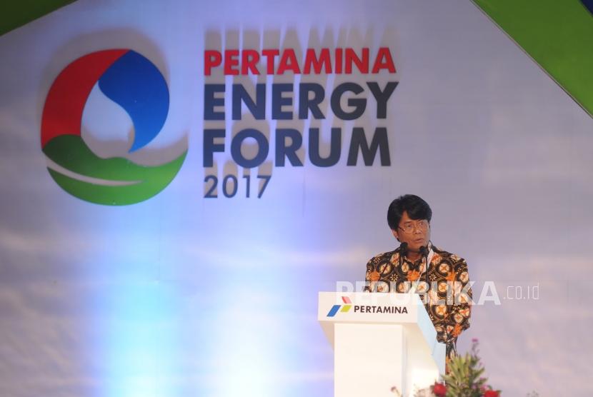 Sambutan.  Direktur Utama Pertamina Elia Massa Manik dalam  sambutan pembukaan Pertamina Energy Forum 2017 di Jakarta, Selasa (12/12).