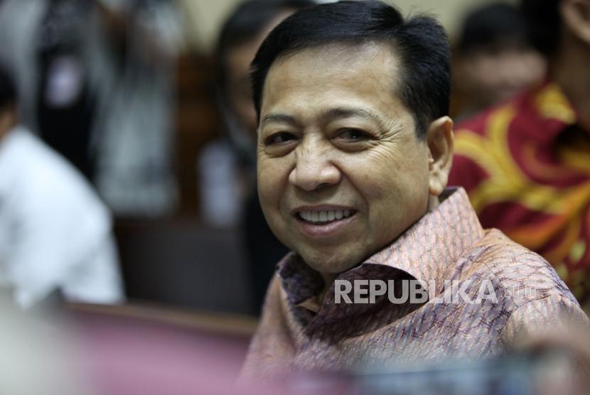 Terdakwa kasus korupsi pengadaan KTP elektronik Setya Novanto menjalani sidang lanjutan di Pengadilan Tipikor, Jakarta, Senin (15/1).