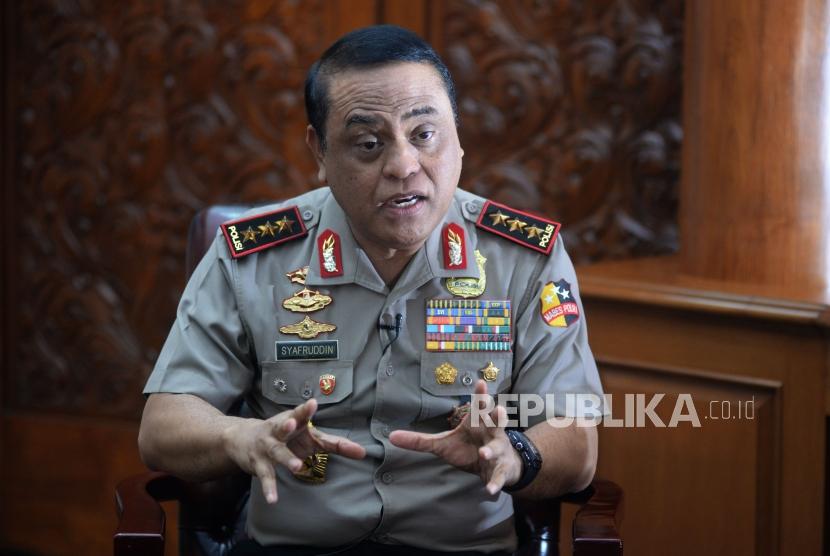 Wakil Kepala Kepolisian Republik Indonesia (Wakapolri) Komjen Pol Syafruddin saat diwawancarai Republika di Jakarta, Rabu (22/3).