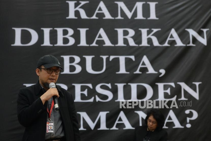 Perlindungan Pejuang Keadilan. Penyidik KPK Novel Baswedan menyampaikan paparan saat diskusi di Gedung KPK, Jakarta, Kamis (1/11).