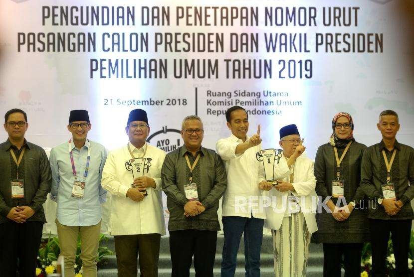 Pengundian nomer urut Pilpres 2019 di KPU, Jakarta, Jumat (21/9) malam.