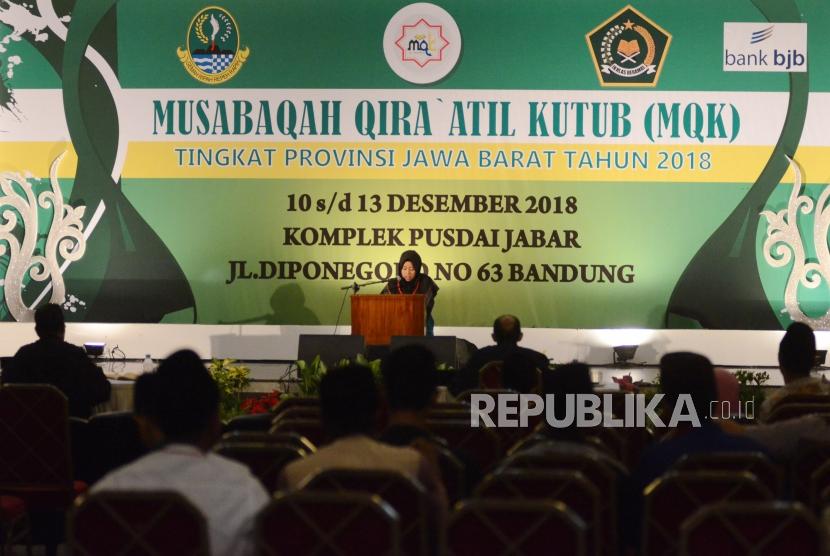 Seorang peserta tampil pada acara Musabaqah Qira