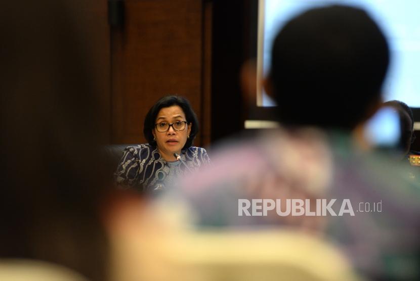 Aturan Ekspor dan Impor Penumpang. Menteri Keuangan Sri Mulyani memberikan paparan saat konferensi pers di Gedung Kementerian Keuangan, Jakarta, Kamis (28/12).