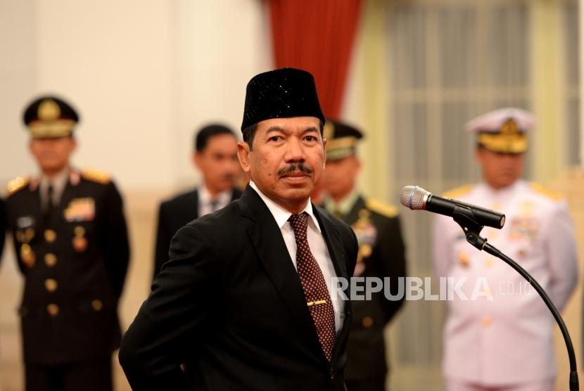 Kepala Badan Siber dan Sandi Negara Djoko Setiadi sebelum mengikuti pengambilan sumpah jabatan Kepala BSSN oleh Presiden Joko Widodo di Istana Negara, Jakarta, Rabu (3/1).