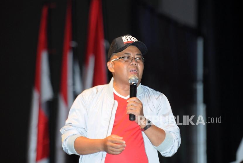 Presiden PKS Sohibul Iman menyampaikan sambutan pada perayaan ulang tahun PKS di Sentul International Convention Center (SICC), Bogor, Jawa Barat, Ahad (13/5).