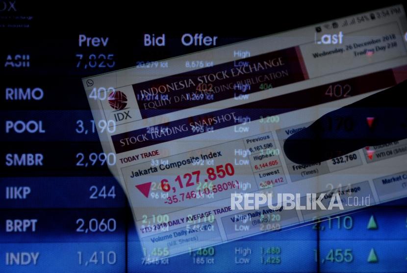 Seorang karyawan mengamati pergerakan Indeks Harga Saham Gabungan (IHSG) melalui gadget. ilustrasi