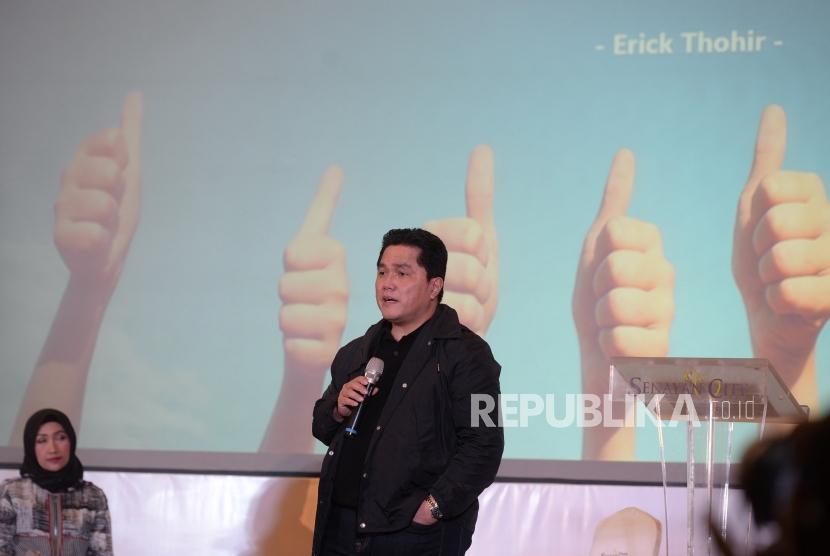 Pembicara Enterpreuneur. Chairman Mahaka Group Erick Thohir menjadi pembicara saat Jakarta Halal Things 2018 di Jakarta, Sabtu (1/12).
