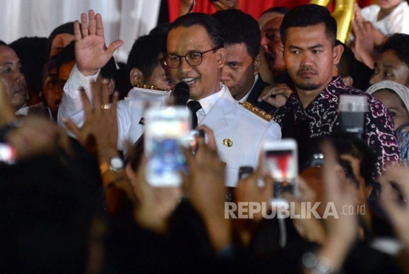 Jakarta governor Anies Baswedan delivered his first speech at City Hall, Jakarta, Monday (October 16) night. 