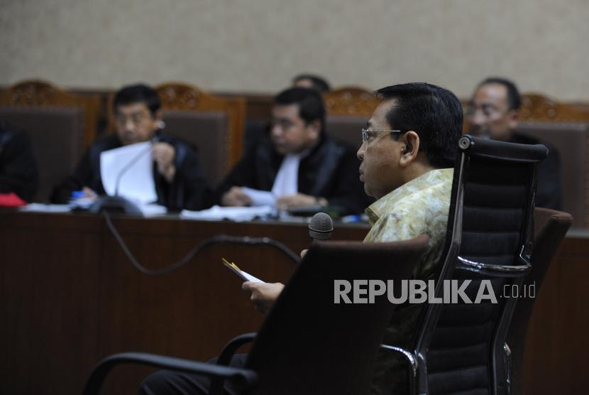 Terdakwa kasus korupsi KTP Elektronik Setya Novanto menjalani  sidang lanjutan di Pengadilan Tipikor, Jakarta, Kamis (22/3).