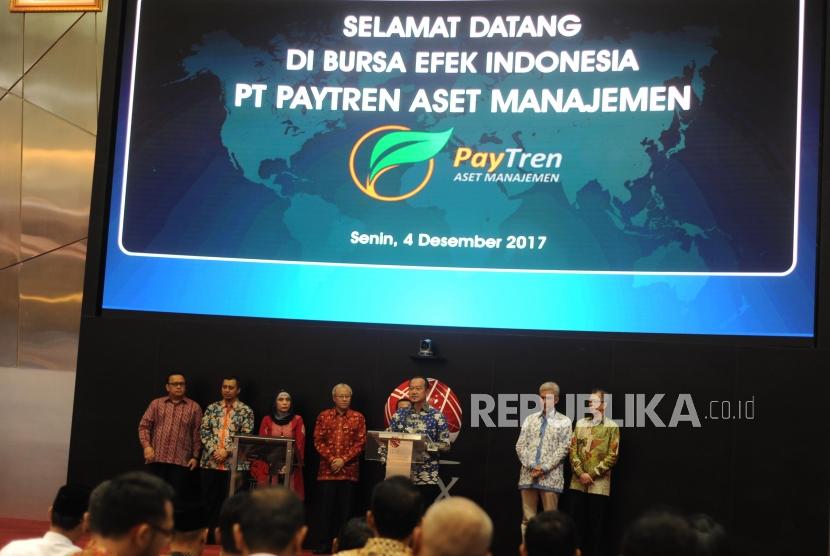 Sambutan. Direktur Utama Bursa Efek Indonesia  Nicky hogan memberikan sambutan dalam launching PT Paytren Aset Manajemen di Bursa Efek Indonesia, Jakarta, Senin (12/04).