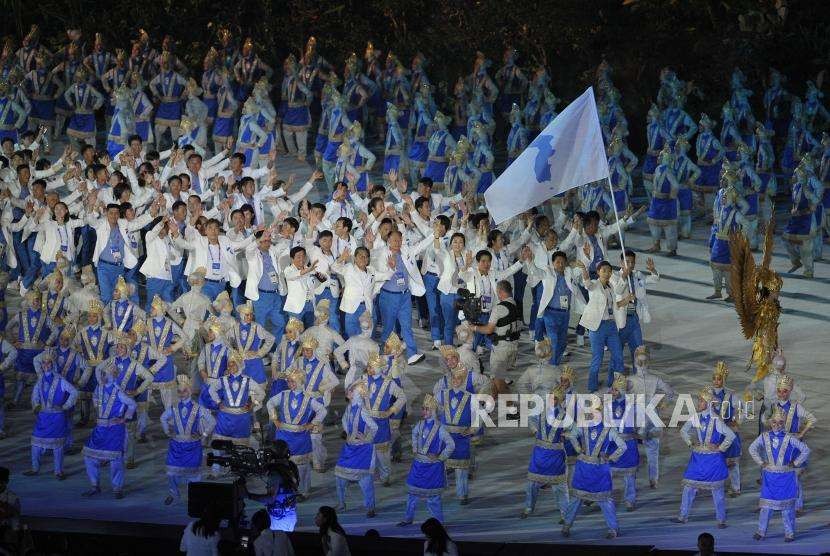 Athletes from South Korea and North Korea paraded under one flag, which is 