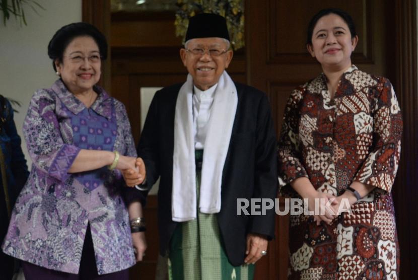 Ketua Umum PDIP Megawati Soekarnoputri menerima kunjungan silahturahmi Cawapres 01 KH Ma'ruf Amin di Teuku Umar, Jakarta, Kamis (9/5).