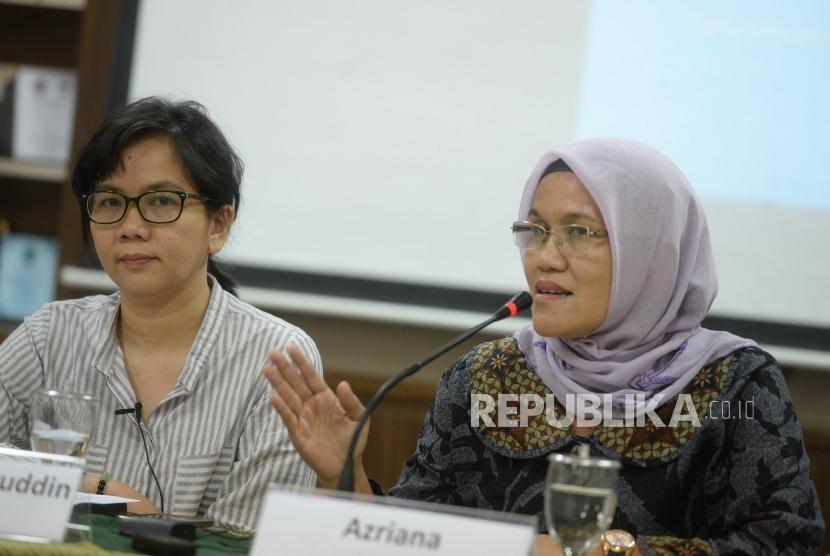 RUU Penghapusan Kekerasan Seksual. Ketua Komnas Perempuan Azriana (kanan) meyampaikan paparan saat konferensi pers di Komnas Perempuan, Jakarta, Rabu (6/2/2019).