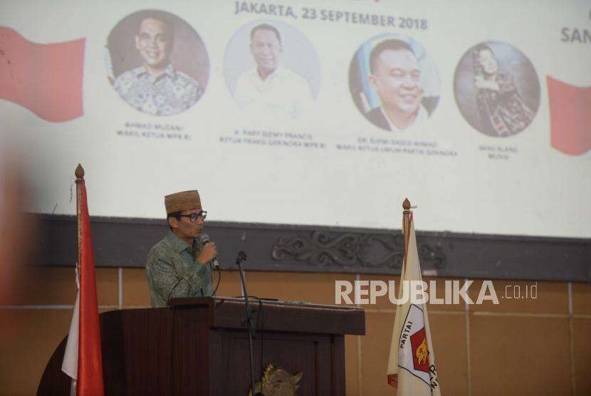 Calon wakil presiden nomor urut 02 Sandiaga Uno.