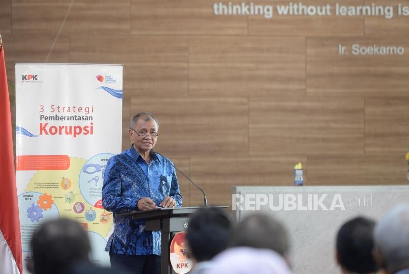 Peresmian Pusat Edukasi Antikorupsi. Ketua KPK Agus Rahardjo menyampaikan sambutan sebelum peresmian Gedung Pusat Edukasi Antikorupsi di Gedung KPK lama, Jakarta, Senin (26/11).