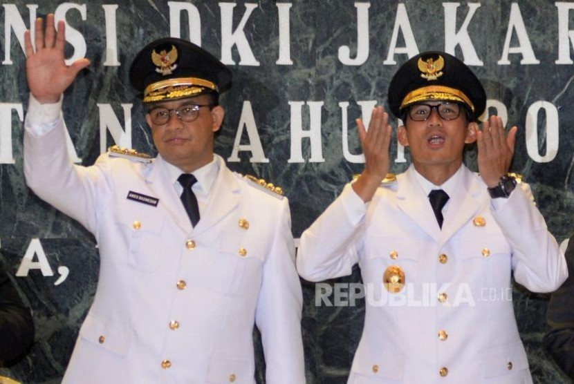 Governor of DKI Jakarta Anies Baswedan and deputy governor Sandiaga Uno