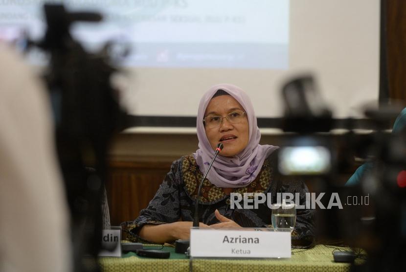 RUU Penghapusan Kekerasan Seksual. Ketua Komnas Perempuan Azriana meyampaikan paparan saat konferensi pers di Komnas Perempuan, Jakarta, Rabu (6/2/2019).