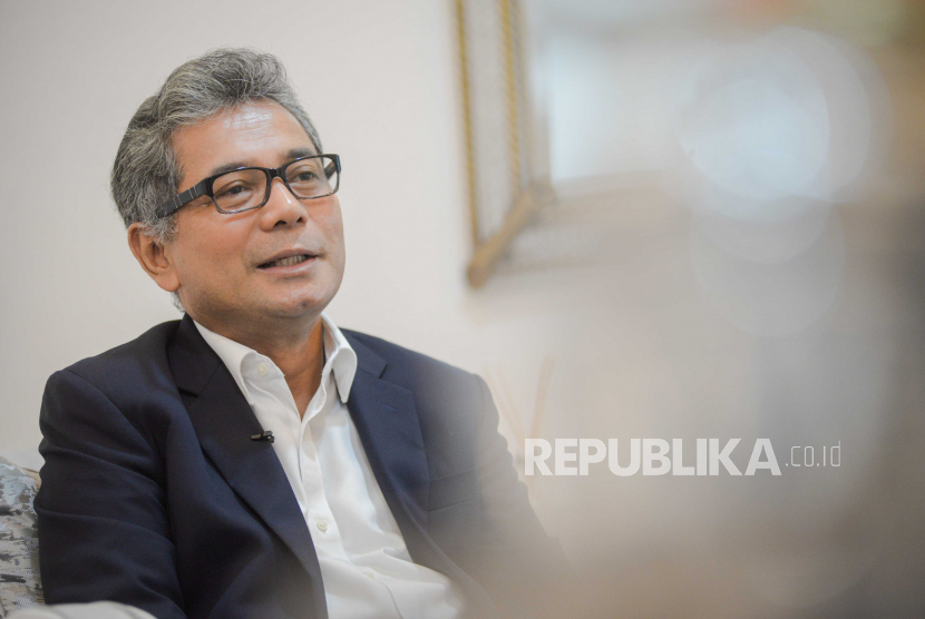 Direktur Umum PT Bank Rakyat Indonesia (Persero) Tbk Sunarso saat diwawancarai Republika di Gedung BRI, Jakarta, Kamis (2/7).
