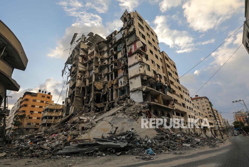 Bangunan hancur di Jalur Gaza. Malaysia menyatakan dukungannya untuk rakyat Palestina 