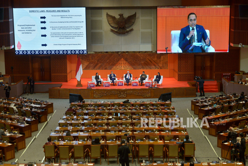 Sekjen Kementerian ESDM Dadan Kusdiana dalam diskusi G20 Parliamentary Speakers Summit di Kompleks Parlemen, Senayan, Jakarta, Rabu (5/10/2022).