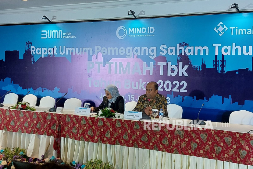 PT Timah Tbk (TINS) anggota Holding BUMN Tambang, MIND ID resmi menggelar Rapat Umum Pemegang Saham Tahunan Tahun Buku 2022 di Hotel Borobudur, Jakarta, Kamis (15/6/2023).