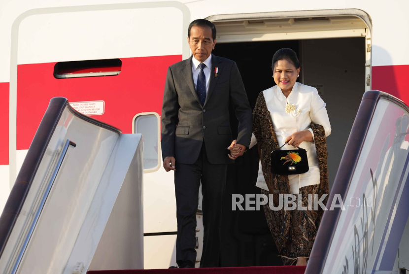 Indonesian President Joko Widodo arrives at Beijing Capital International Airport to attend the third Belt and Road Forum in Beijing, China, Monday, Oct. 16, 2023.