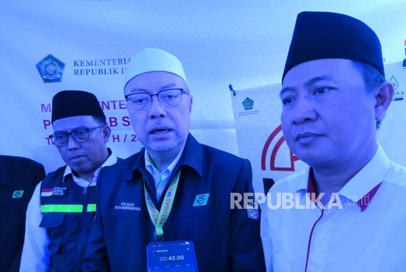 Direktur Eksekutif Haji dari Tabung Haji Malaysia, Dato Sri Syed Saleh bersama Direktur Jenderal Penyelenggaraan Haji dan Umroh Kementerian Agama RI, Prof Hilman Latief di Kantor Daker Makkah, Jumat (7/7/2023).