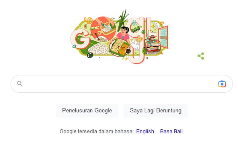 Google Doodle Tempe. Hari ini Google Doodle menampilkan gambar tempe di tampilan utamanya. Foto: Tangkapan layar.