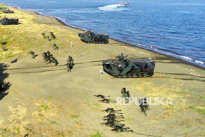 Foto udara prajurit Korps Marinir TNI AL (ilustrasi). 