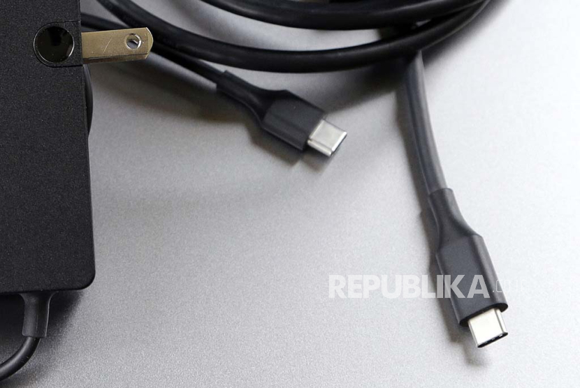 A USB-C cable is pictured in San Jose, Calif. Tuesday, March 10, 2015. Apple is ditching its in-house iPhone charging plug and falling in line with the rest of the tech industry by adopting USB-C, a more widely used connection standard. 
