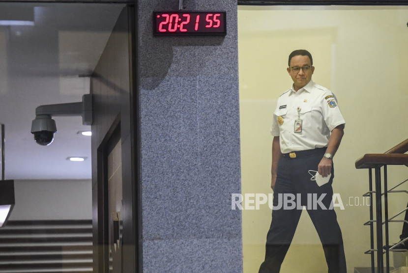Gubernur DKI Jakarta Anies Rasyid Baswedan usai menjalani pemeriksaan kasus Formula E di Gedung Merah Putih KPK, Jakarta Selatan, Rabu (7/9/2022).