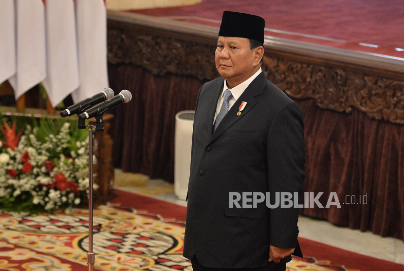 Presiden Prabowo Subianto di Istana Negara, Jakarta Pusat, Senin (21/10/2024).