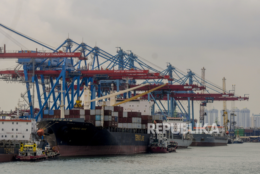Sejumlah kapal membawa peti kemas bersandar di Pelabuhan Tanjung Priok, Jakarta, Senin (11/1). Neraca Pembayaran Indonesia (NPI) pada kuartal IV 2020 tetap dapat menopang ketahanan eksternal meski defisit. 