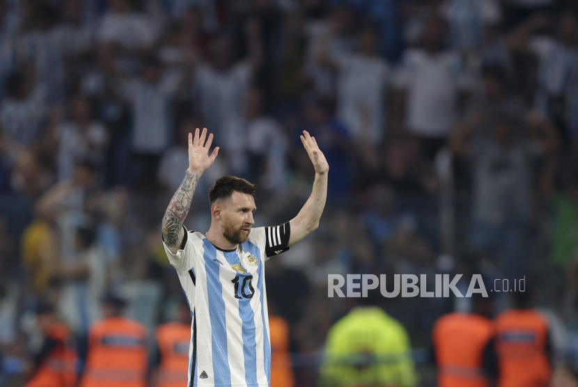 Bintang timnas Argentina Lionel Messi (ilustrasi). Timnas Argentina akan menghadapi timnas Indonesia pada FIFA Match Day 19 Juni 2023. Harga tiket pertandingan sudah tersebar di dunia maya, tapi itu dipastikan hoaks karena PSSI belum mengumumkan secara resmi.
