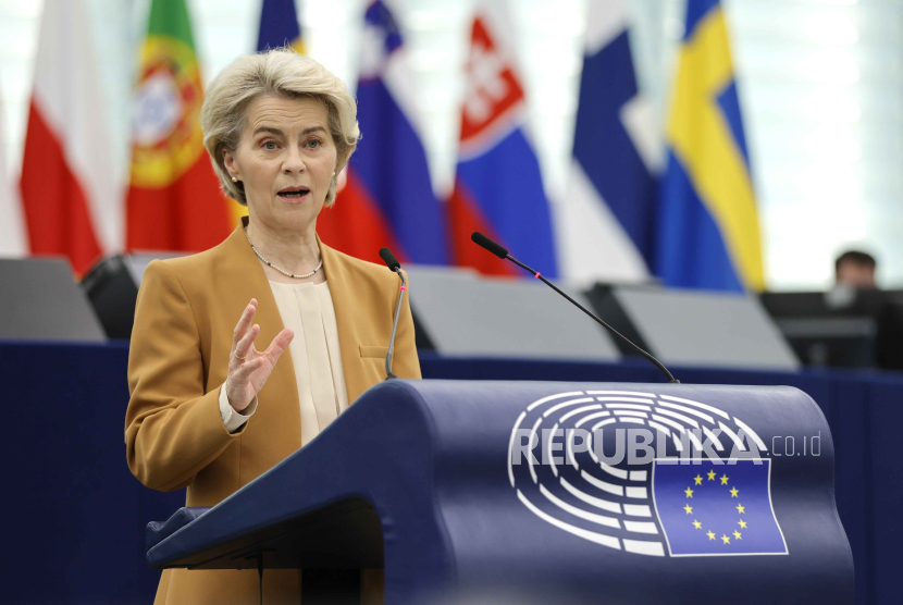 Presiden Komisi Uni Eropa Ursula von der Leyen yang mendukung genosida Israel di Gaza.