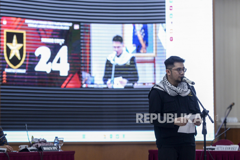 Ketua Umum DPP Partai Ummat, Ridho Rahmadi menghadiri acara penetapan peserta Pemilu 2024 dengan nomor urut 24 di kantor KPU, Jakarta Pusat, Jumat (30/12/2022). 