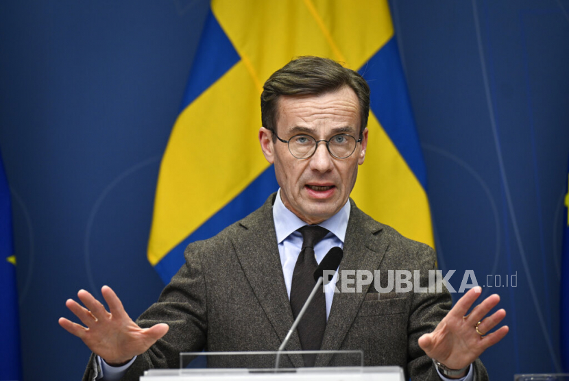 Perdana Menteri Swedia Ulf Kristersson menghadiri konferensi pers tentang tawaran NATO Swedia di Stockholm, Swedia, Selasa (24/1/2023). Ulf Kristersson pada Selasa (7/2/2023) menyatakan kesiapannya untuk memulai kembali negosiasi dengan Turki yang terhenti atas permintaan Swedia untuk bergabung dengan NATO. 