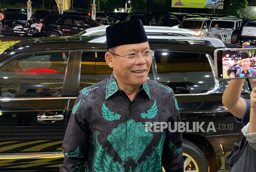 Pelaksana tugas (Plt) Ketua Umum Partai Persatuan Pembangunan (PPP), Muhammad Mardiono menghadiri acara halal bihalal Partai Golkar, di Kantor DPP Partai Golkar, Jakarta, Senin (15/4/2024) malam. 