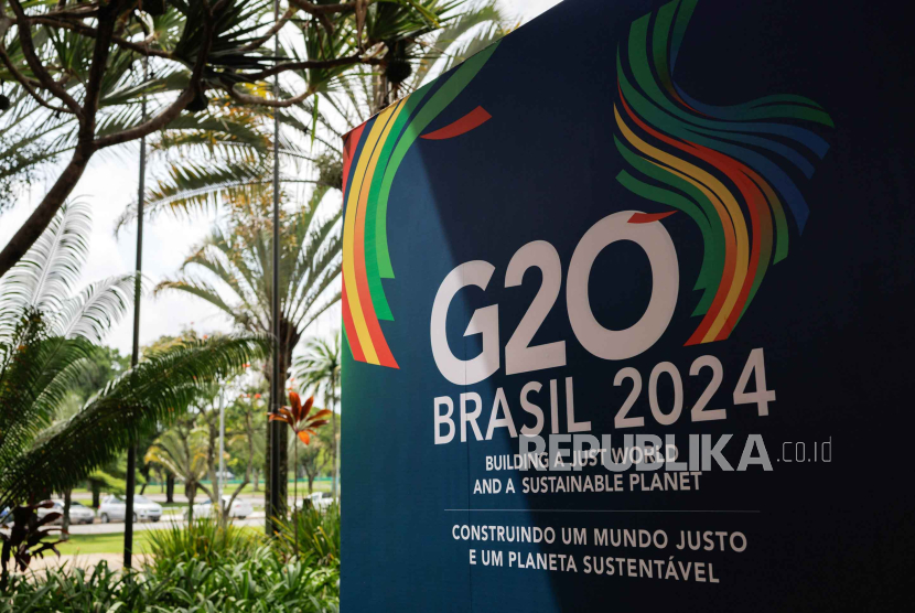 Logo G20 Brasil 2024 (ilustrasi). Ketua badan perubahan iklim PBB (UNFCCC) Simon Stiell mendesak pemimpin-pemimpin G20 mengirim sinyal dukungan ke pendanaan iklim.