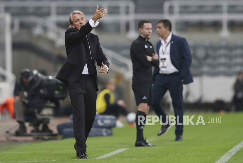 Roberto Mancini memimpin Arab Saudi beruji coba melawan Kosta Rika di Stadion St James Park, Newcastle, Sabtu (9/9/2023) dini hari WIB.