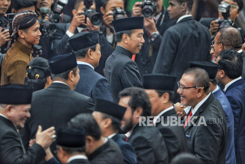 Presiden Joko Widodo  usai menghadiri Sidang Tahunan MPR dan Sidang Bersama DPR - DPD Tahun 2024 di Gedung Nusantara, Kompleks Parlemen, Senayan, Jakarta, Jumat (16/8/2024). 