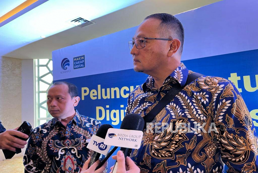 Direktur Jenderal Aplikasi Informatika Kemenkominfo, Semuel Abrijani Pangerapan dalam Peluncuran Status Literasi Digital Indonesia 2022 di Jakarta Pusat, Rabu (1/2/2023). 