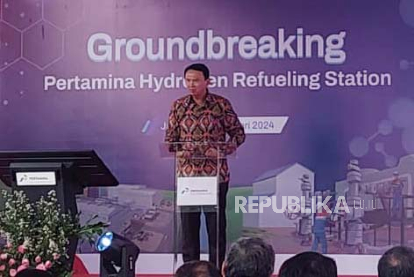 PT Pertamina (Persero) melakukan groundbreaking pembangunan Stasiun Pengisian Bahan Bakar Hidrogen di SPBU Coco Daan Mogot, Rabu (17/1/2024). 